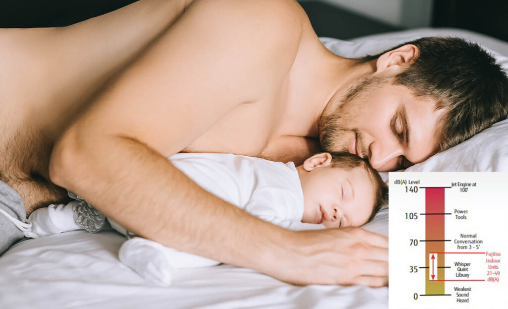 man and baby sleeping because mini split is quiet